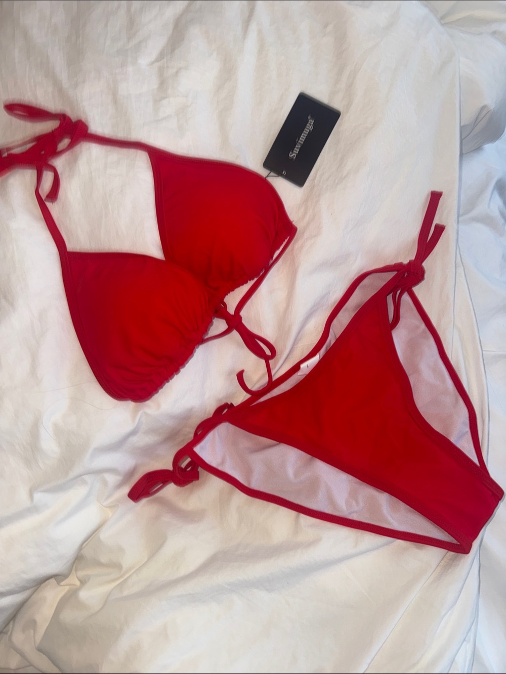 Red Triangle Tie-Side Bikini Set - suvimuga Brand
